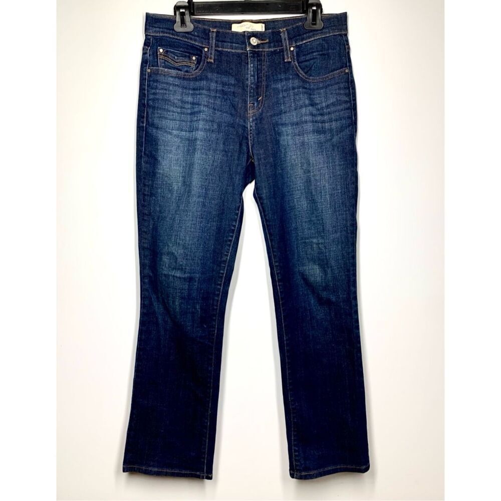 Levi’s 505 Straight Leg High Rise Jeans Dark Wash Button Flap Pockets Women 8 M